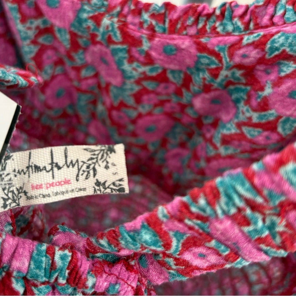 Free People Intimately Juniper Floral Mini Dress Smocked Bodycon Pink Sz Small - Picture 11 of 14